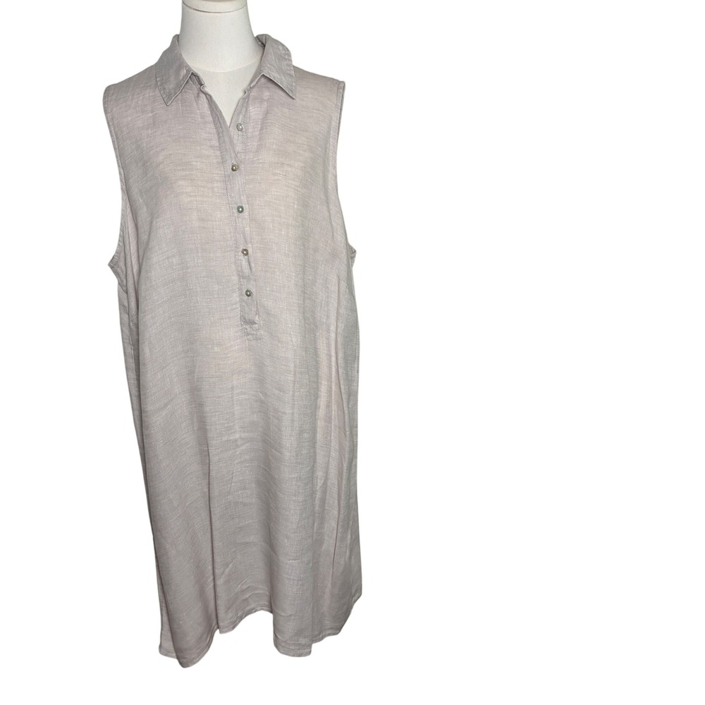 Sigrid Olsen Linen Midi Shirt Dress Sleeveless Relaxed Coastal Plus 1X